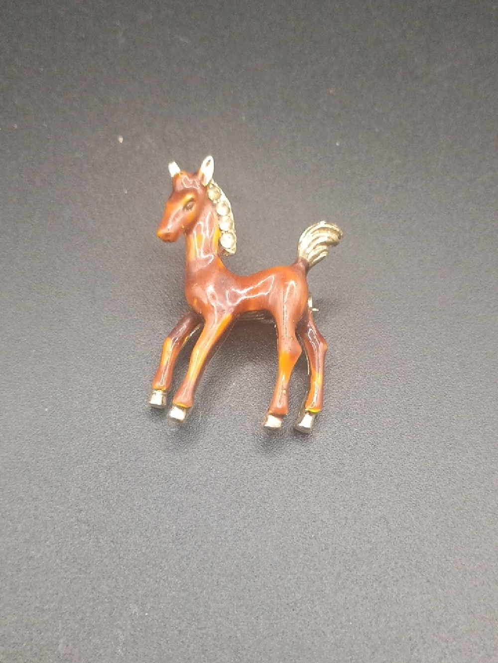 Brown Horse Enamel Pin Brooch with Gold Tone Accents
